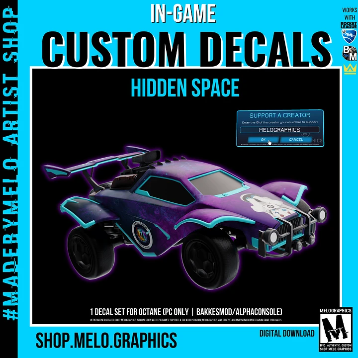 Hidden Space Custom Octane Car Decal Set - Rocket League | #MadeByMELO product image (1)