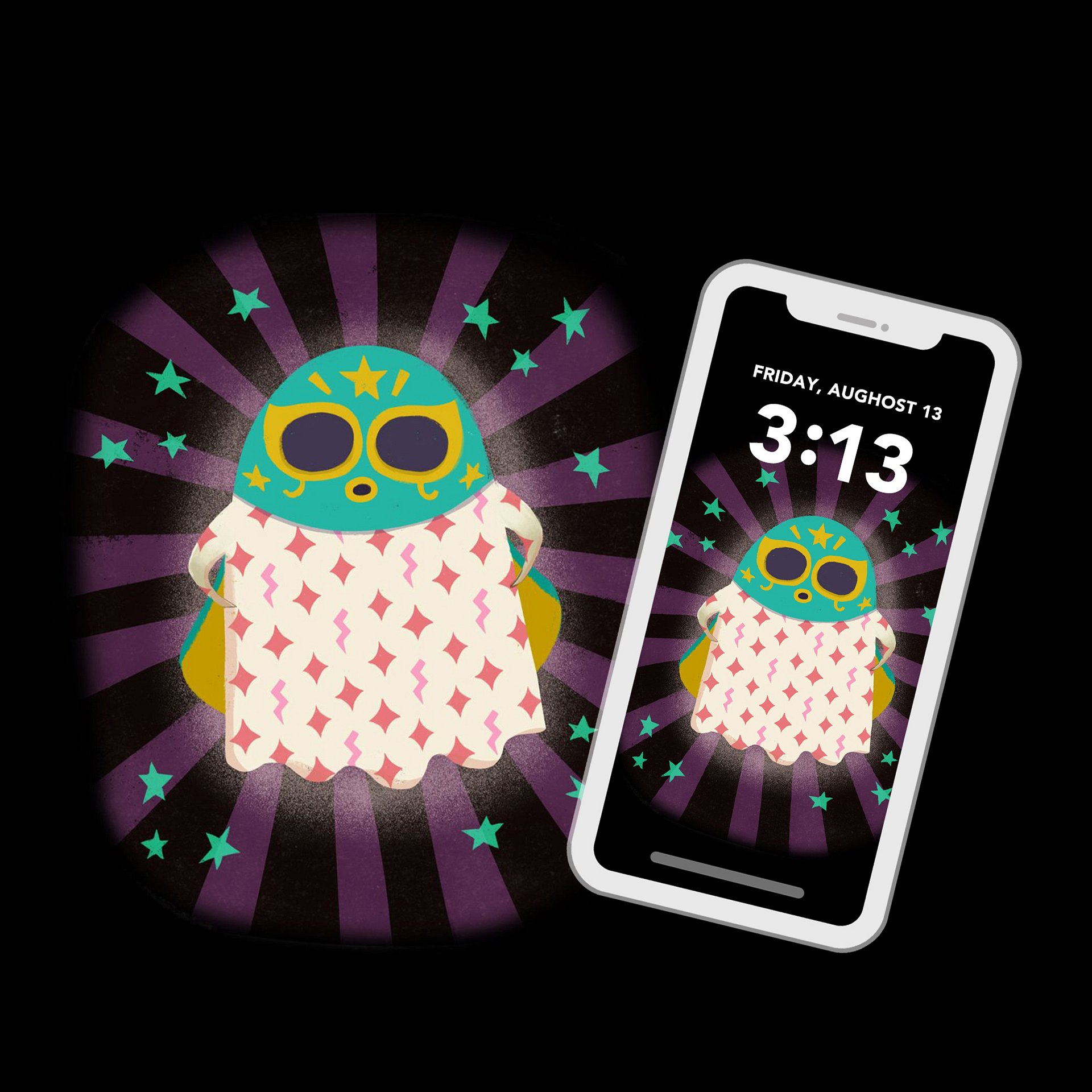 Little Ghost Luchador - Digital Wallpaper for Mobile Phone product image (2)