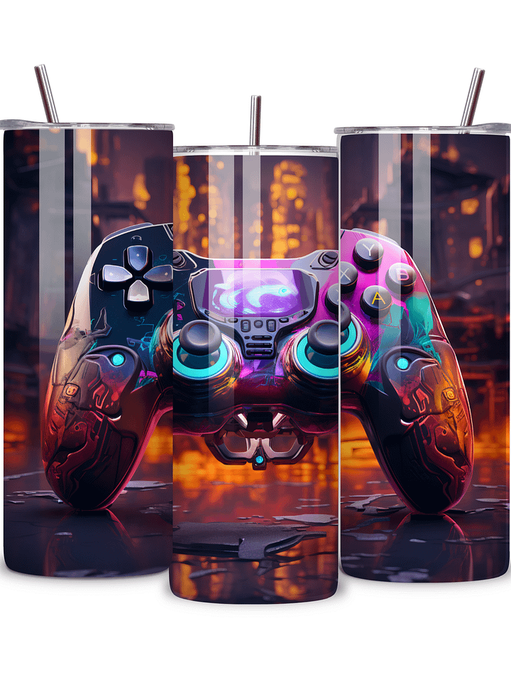 Gamer Vibes 20oz Skinny Tumbler with Metal Straw – Futuristic Neon Controller Design – Double-Walled Insulated Stainless Steel Tumbler for Hot & Cold Drinks, Gift for Gaming Enthusiasts product image (2)