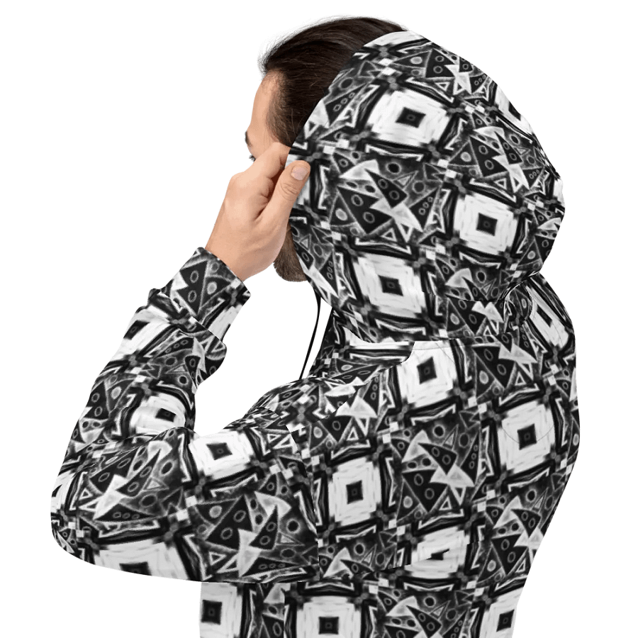 Abstract Black and White Triangles with Squares Unisex Pull Over Hoodie product image (4)