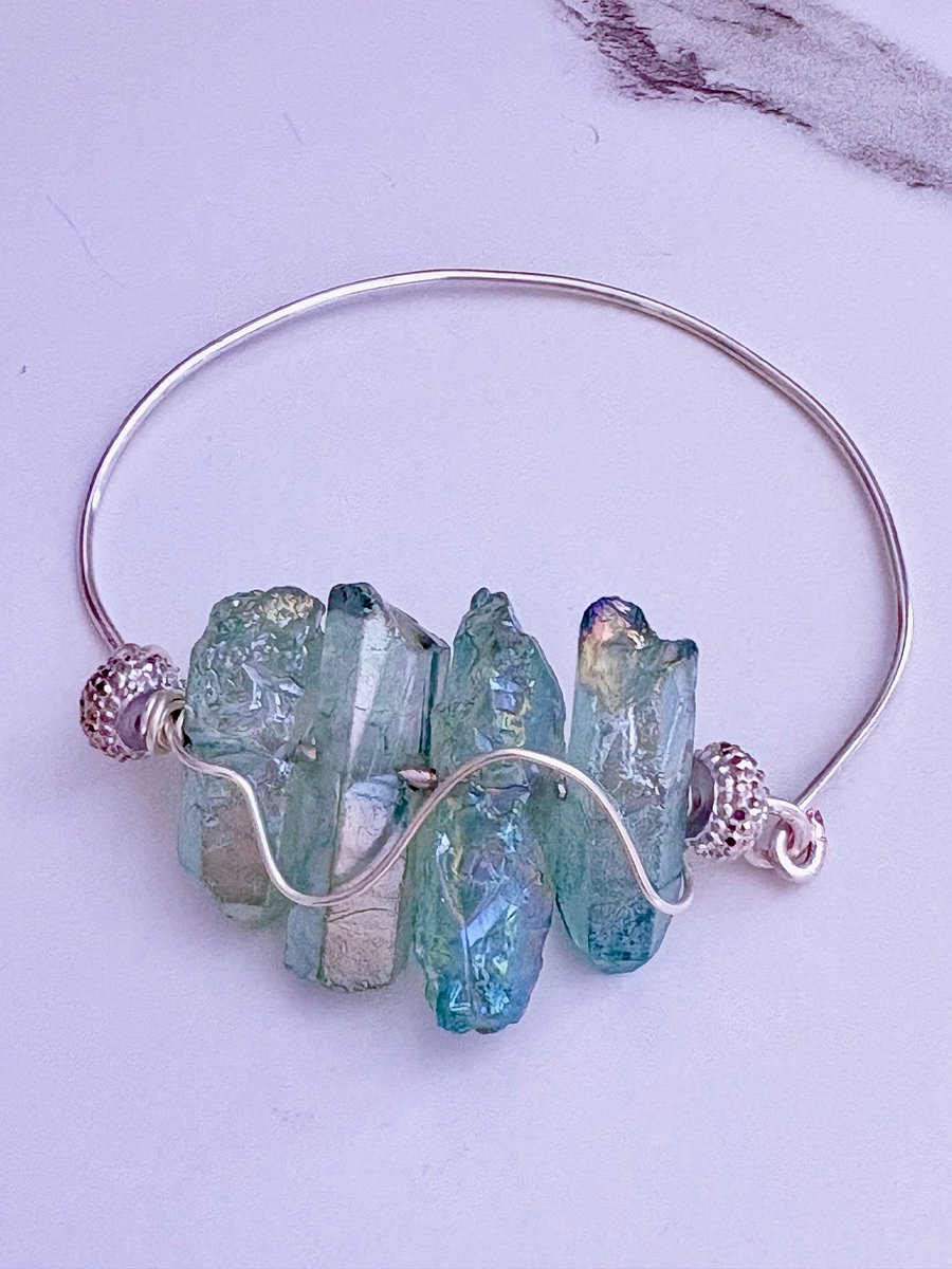 Handmade 7" Wire Wrapped Bracelet | Light Green Crystals | Coastal Charm Jewelry by Monique Faella Designs™ | MFD-00171 product image (2)