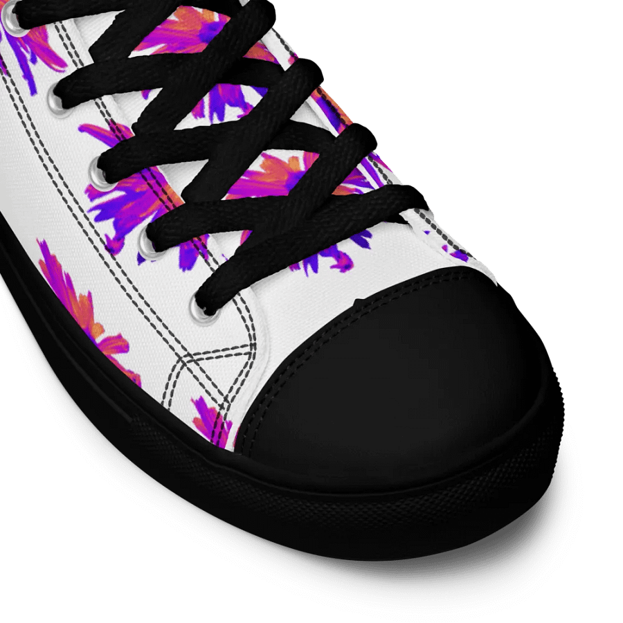 Abstract Pink Floating Daisy Flower Women's Black Toe High Top Canvas Shoes product image (9)