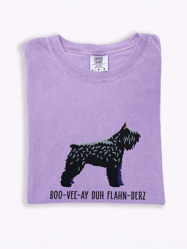 Boo-Vee-Ay Duh Flahn-Derz T-Shirt(Embroidered) of a Bouvier des Flandres(Black, Cropped Ears) product image (1)