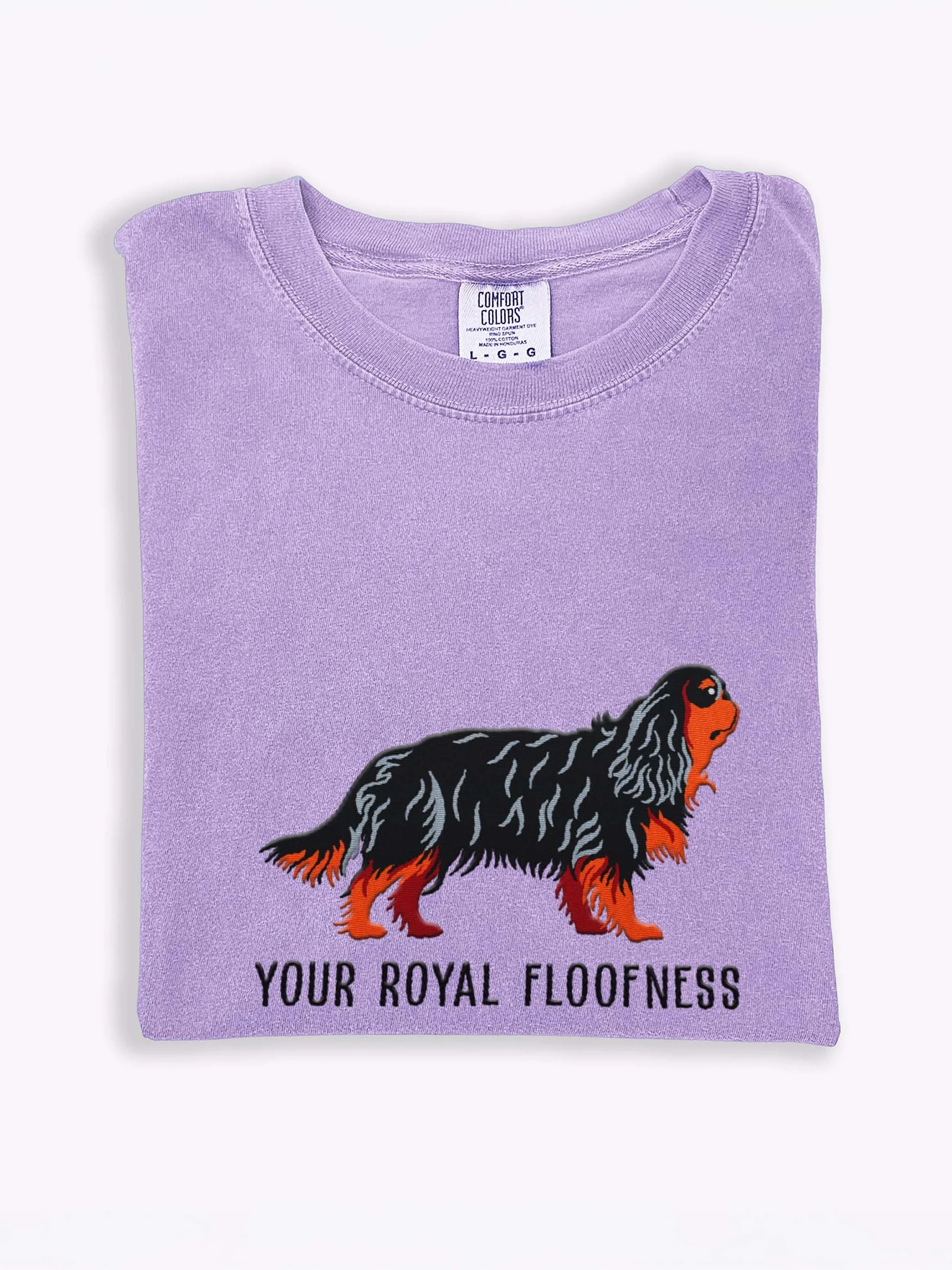 Your Royal Floofness T-Shirt(Embroidered) of a King Charles Spaniel(Black & Tan) product image (1)