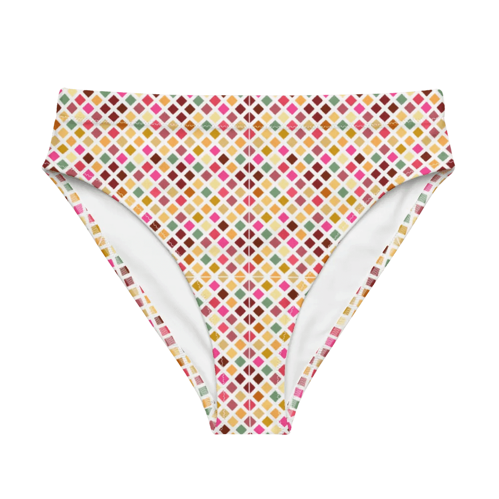 Colorful Square Pattern Design High Waist Bikini Bottom - V3 product image (5)