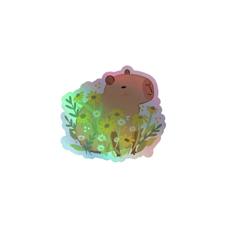 Capybara with daisy flowers Holographic Sticker product image (2)