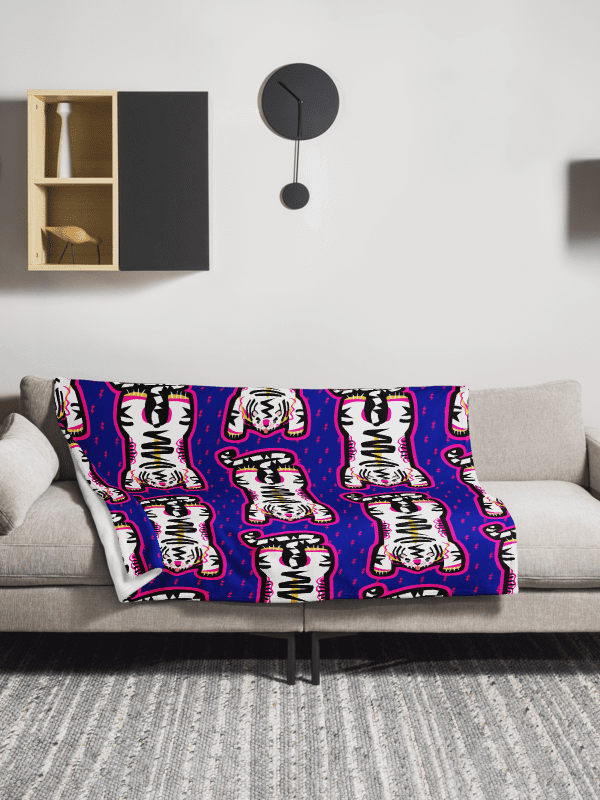 Giant White Electric Tiger Print Blanket on Blue product image (1)