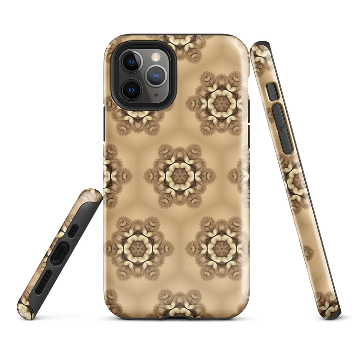 Tough Phone Case for iPhone® - Brown and Beige Geometric Honeycomb Floral Pattern product image (1)