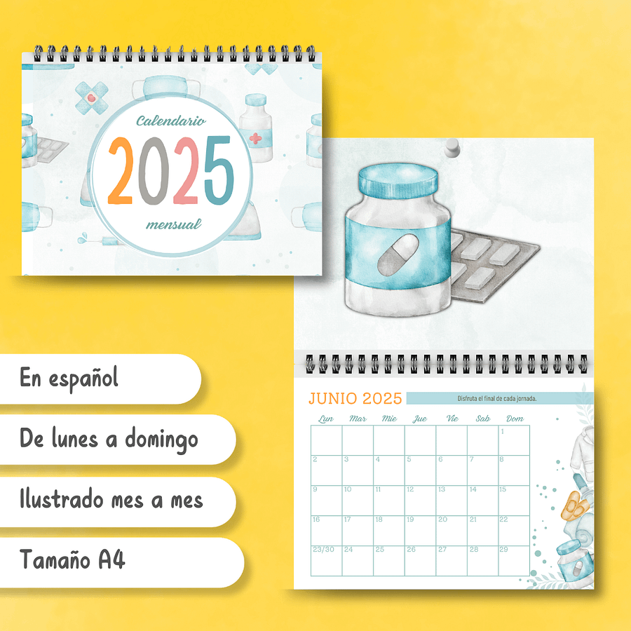Calendario 2025, Imprimible, Enfermeras y TCAEs, A4 product image (5)