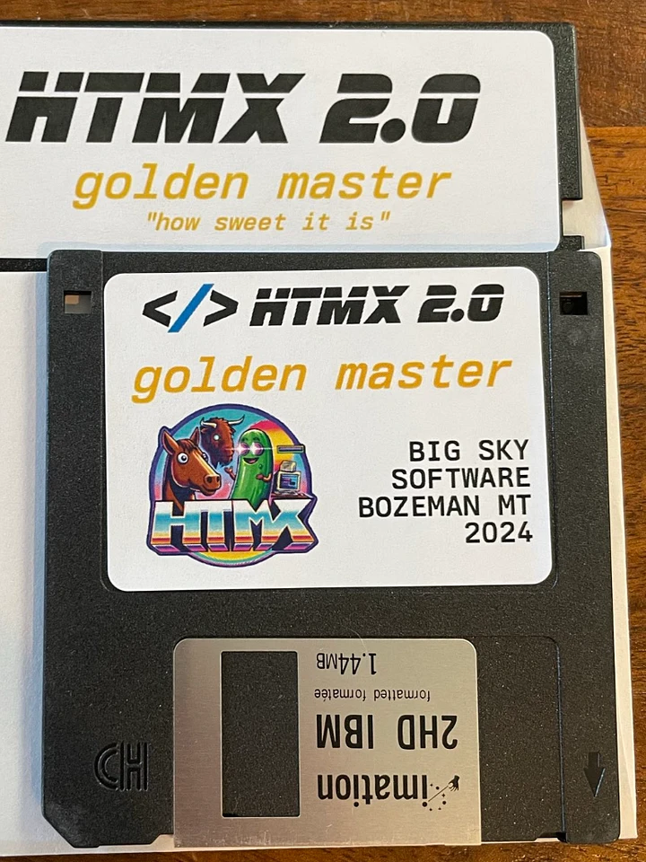 htmx 2.0 golden master 3.5 inch floppy disk product image (1)