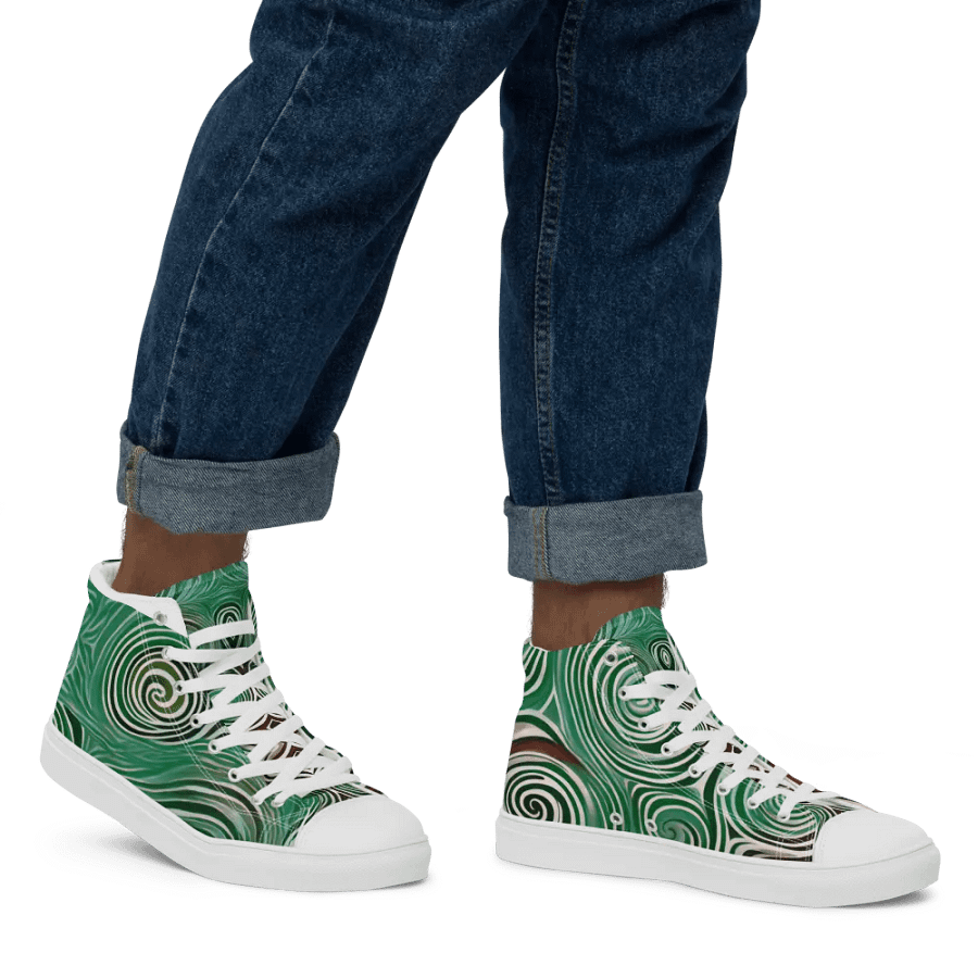 Funky Cool Green Liquid Tie-Dye Men's High-Top Canvas Shoes product image (5)