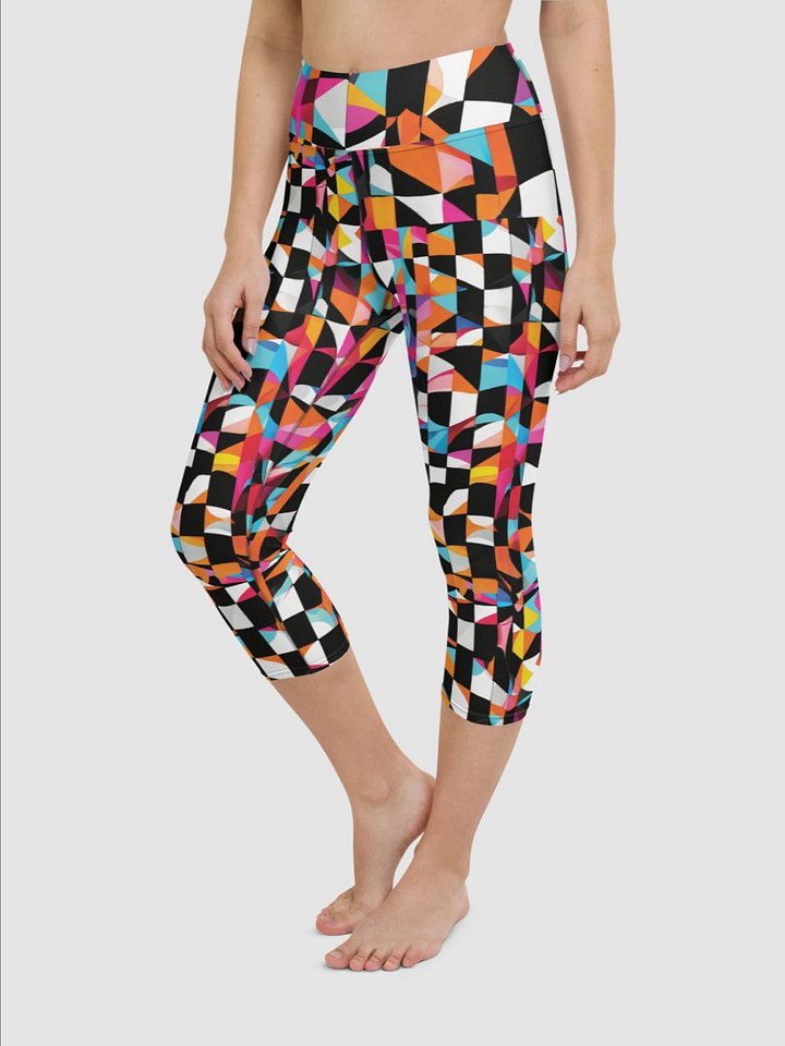 Printed Capri Leggings "Colorful Modern Abstract Checkered Art" product image (2)