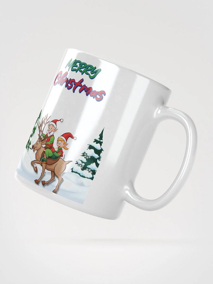Santa Elves Riding A Reindeer White Mug product image (4)