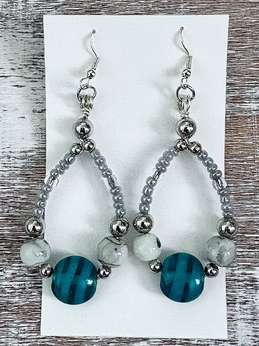 Handmade Ornate Oval Wire and Bead Earrings | Monique Faella Designs™ | MFD-00128 product image (1)