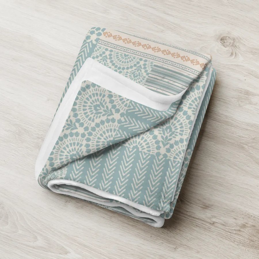 Boho Botticelli Blue Patchwork Throw Blanket product image (7)