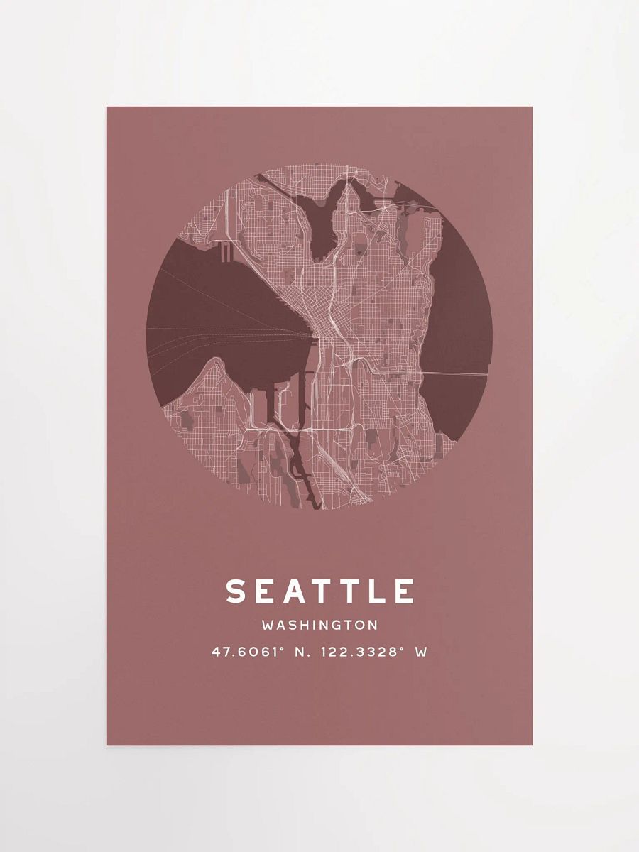Seattle Street Map Poster – Red Minimalist Circular City Art product image (4)