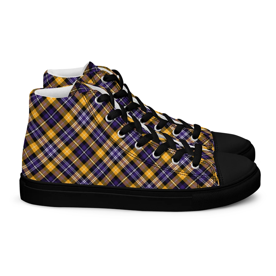Purple and Yellow Gold Sporty Plaid Men's High Top Shoes product image (3)
