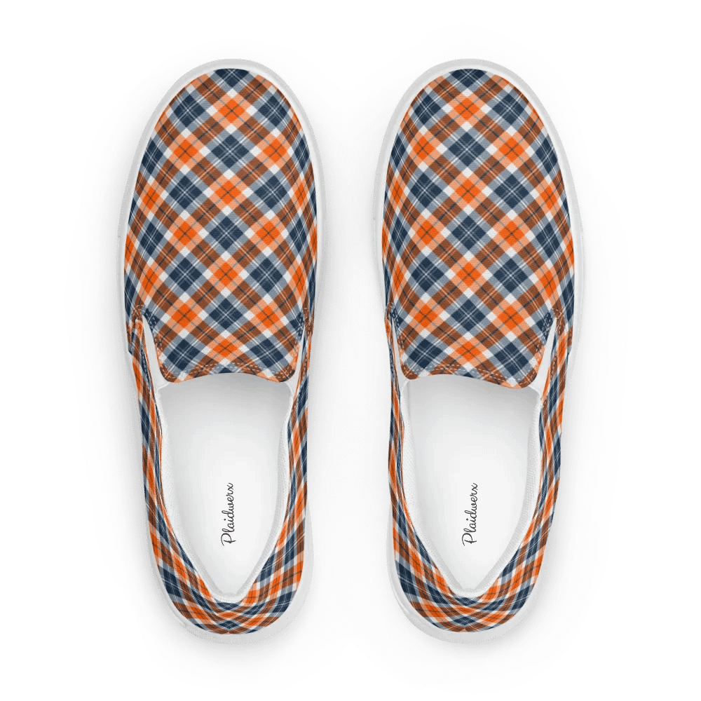 Orange and Blue Sporty Plaid Women's Slip On Shoes product image (1)
