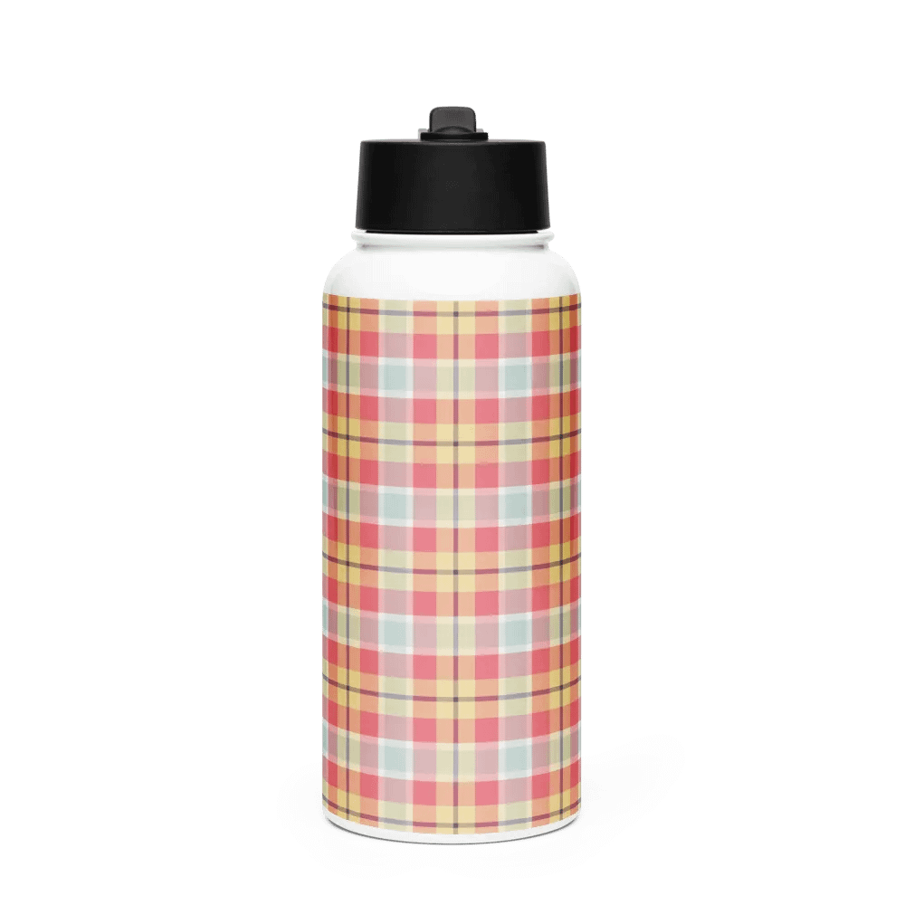 Coral Pink, Yellow, and Mint Plaid Water Bottle product image (4)