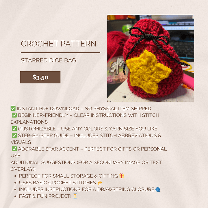 Crochet Pattern PDF ONLY- Star Dice bag product image (1)