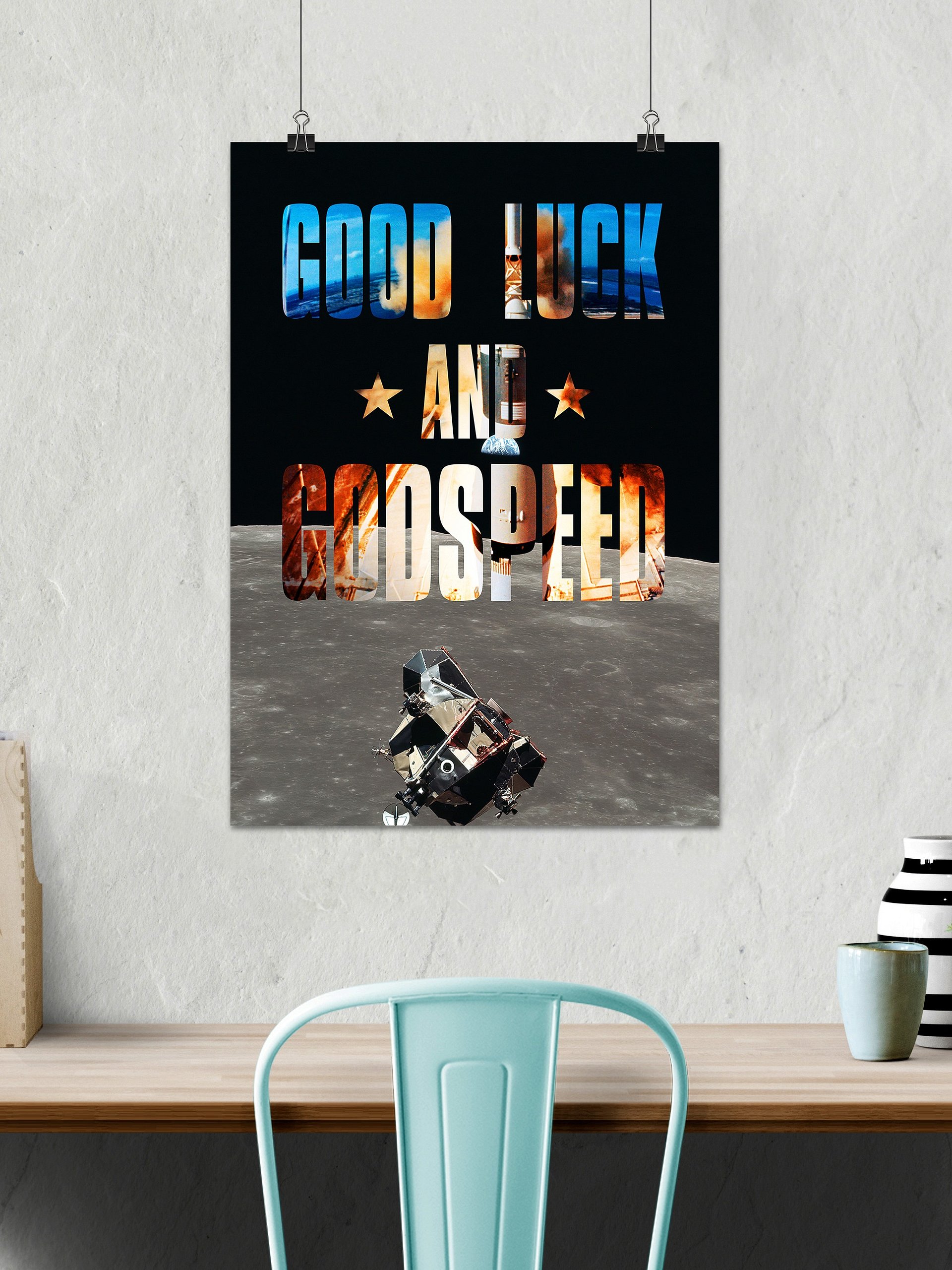 Good Luck and Godspeed / NASA, Apollo missions, Moon — space poster, science poster, space art, space collage product image (2)