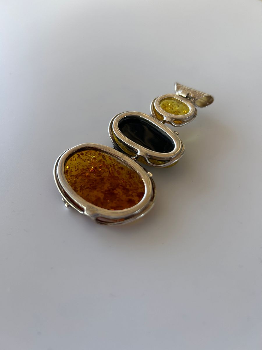 Baltic Green Yellow Amber 925 Sterling Silver Pendant product image (6)