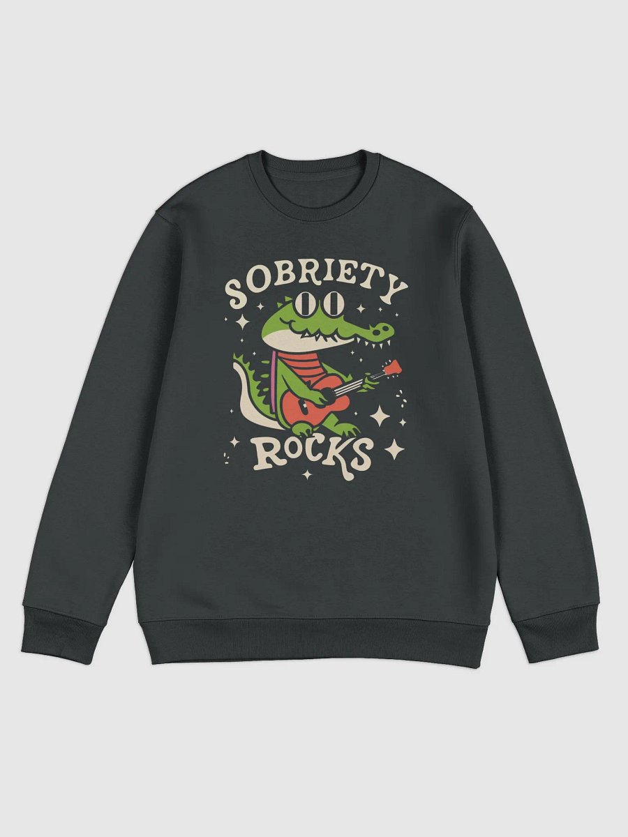 Sobriety Rocks Retro Crocodile Playing Guitar Sweater product image (1)