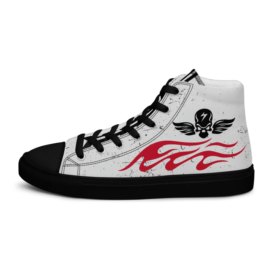 Women's High Top Canvas Shoes-Background fill Abstract 83, design of Skull with wings, Wave of flames and Groovy line in Circles design. product image (6)