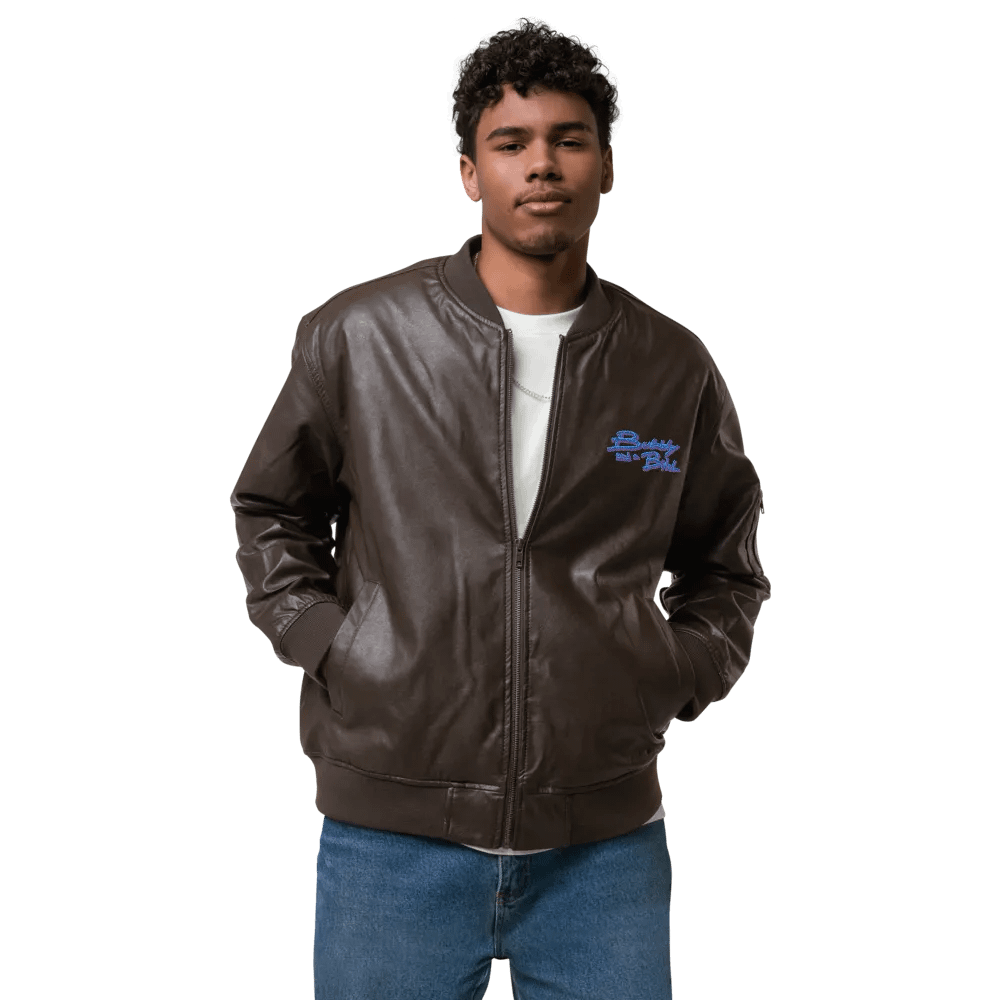 Bubbly and a B (violet shadow design) faux leather bomber jacket product image (3)