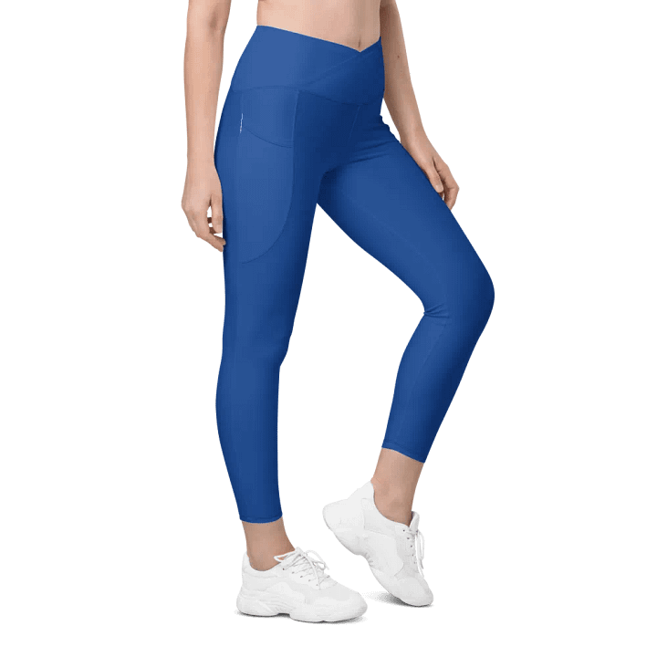 Plain Ocean Blue True Summer Women's High Waisted Premium Crossover Leggings with Pockets by Treasure Pie product image (1)