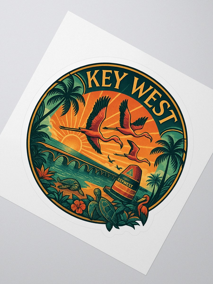 Kiss-Cut Key West Tropical Sticker with Southernmost Point Buoy product image (1)