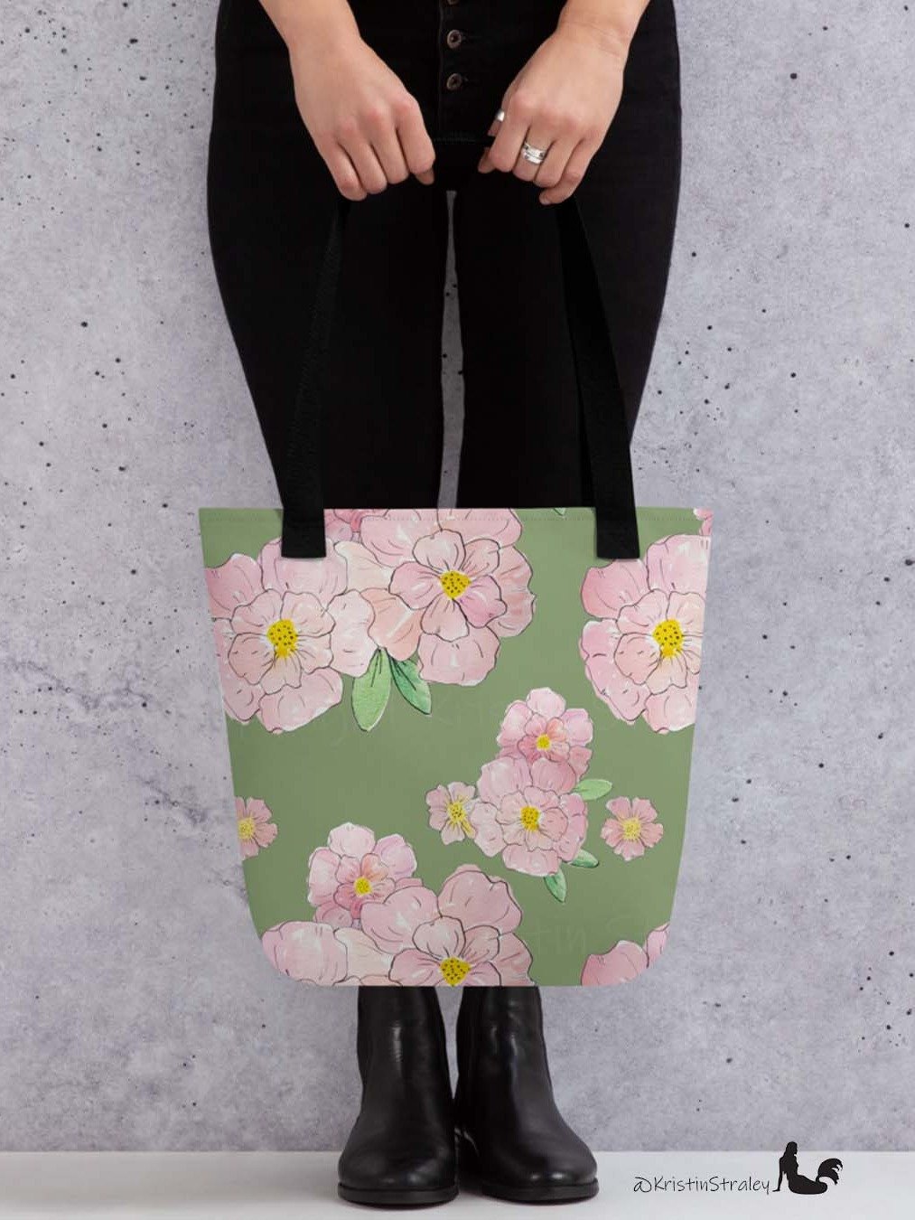 Gingham Blossoms - Lg Pink Flowers on Green product image (7)