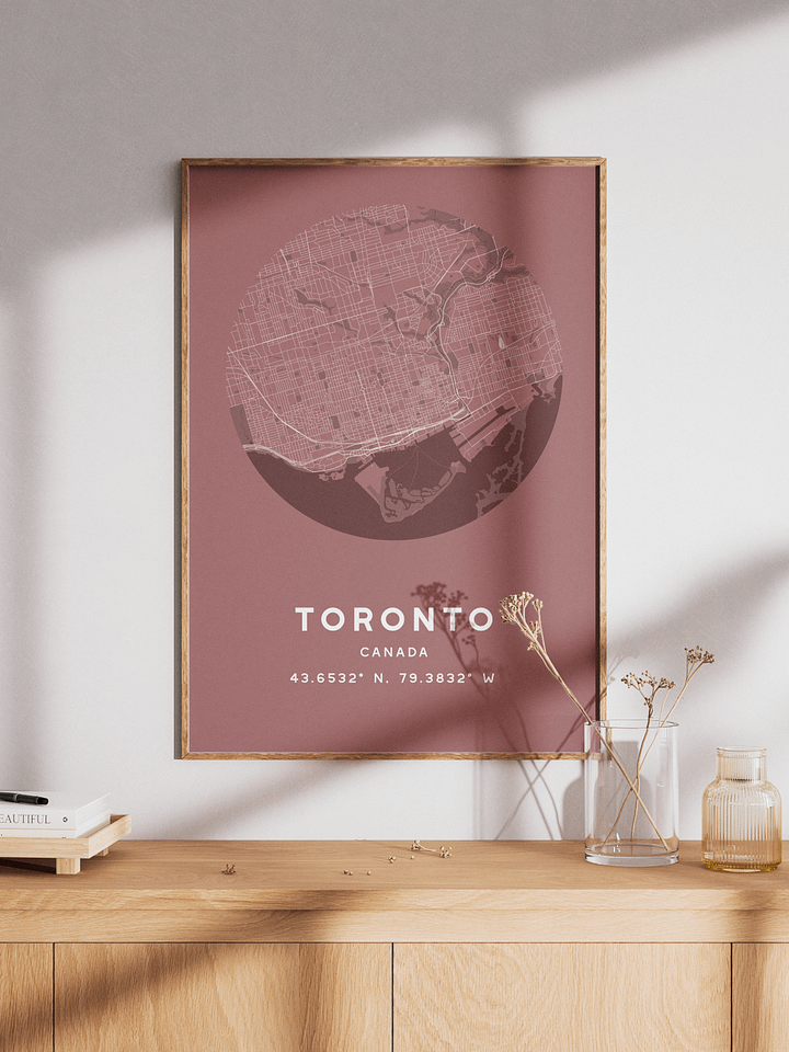 Toronto Street Map Poster – Red Minimalist Circular City Art product image (1)