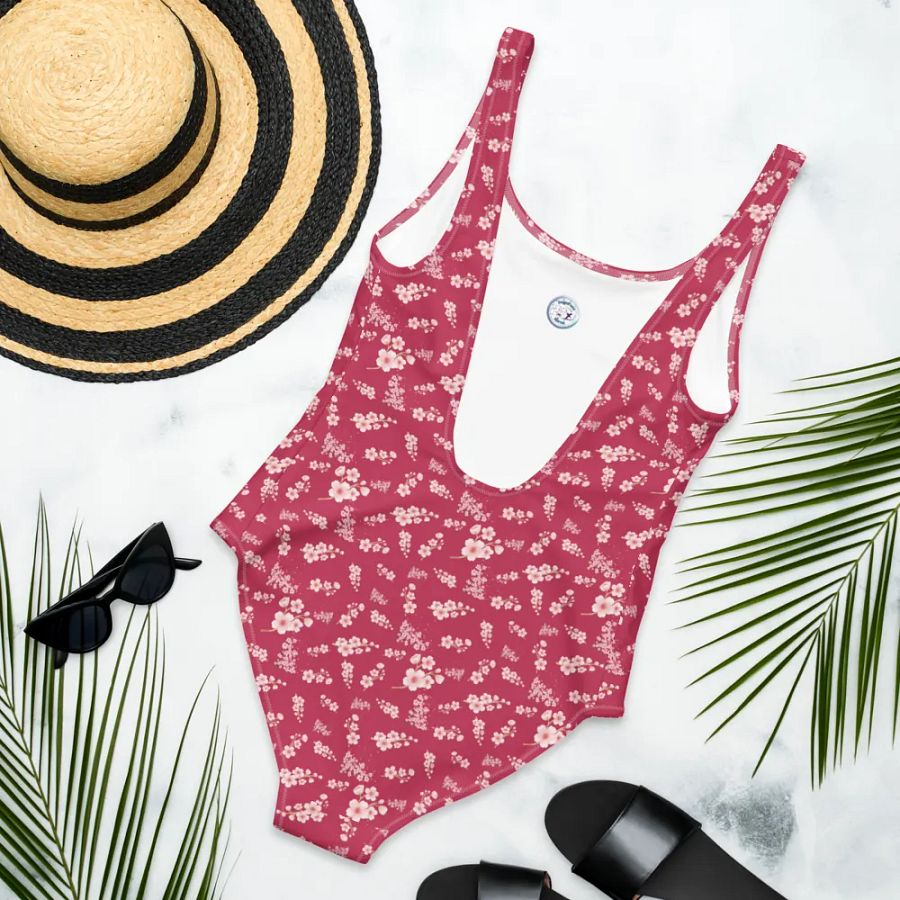 Cherry Blossoms on Magenta One-Piece Adult Swimsuit product image (7)