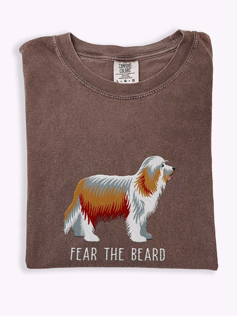 Fear the Beard T-Shirt(Embroidered) of a Bearded Collie(Tan) product image (1)