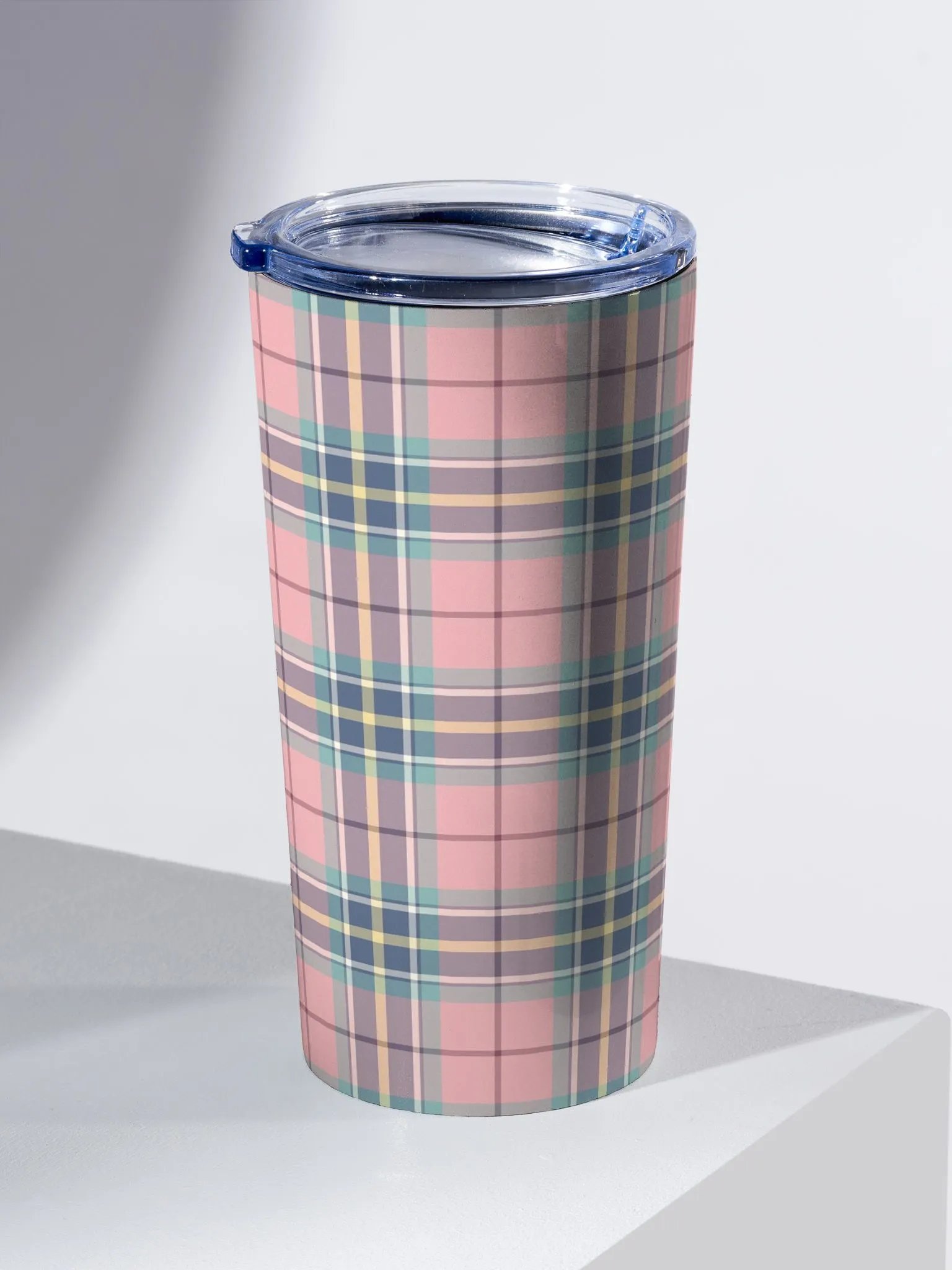 Pastel Pink Plaid Travel Tumbler product image (1)