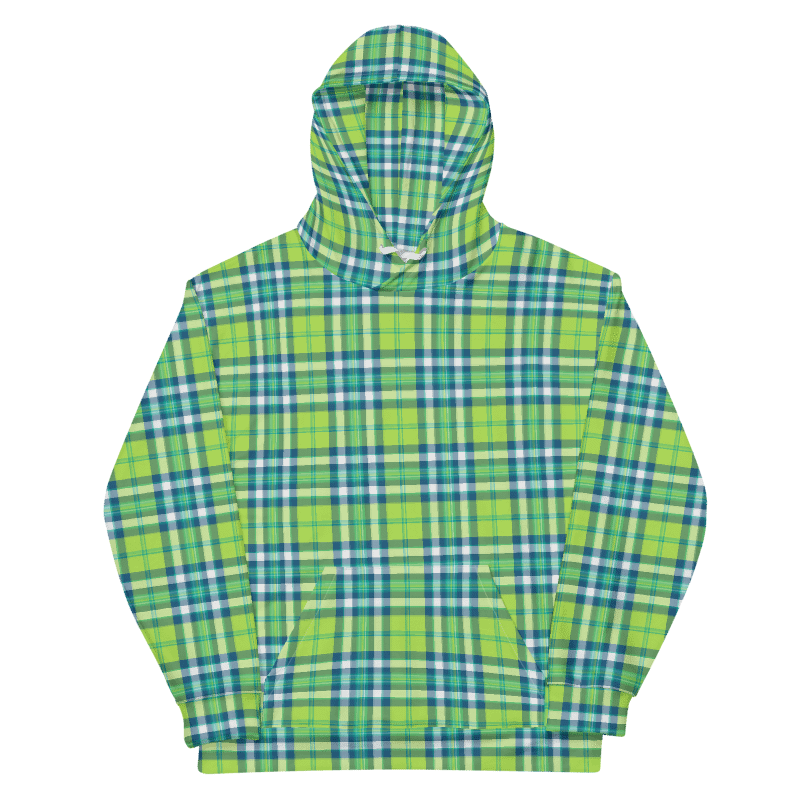 Lime Green and Turquoise Plaid Hoodie product image (6)