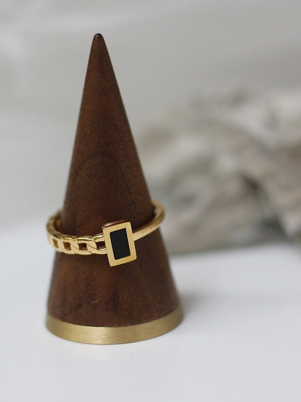 Black Enamel Chain Detail Ring | 18K Gold Plated product image (11)