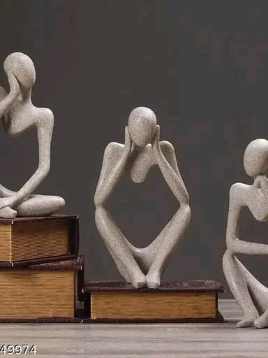 Bloture_ Art collection. Set of 3, Sandstone Resin Thinker Statue Ornaments_Abstract Style Sculpture. product image (1)