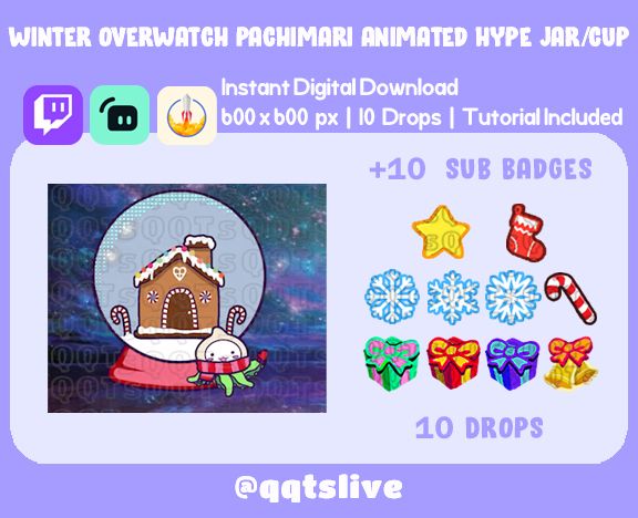 ANIMATED Winter SNOW GLOBE Twitch Hype Jar - Stream Tip Cup+Sub Badges/2 Layers - 5 Outfit/Prop Options - 10 Bit Options+Set Up Tutorial product image (2)