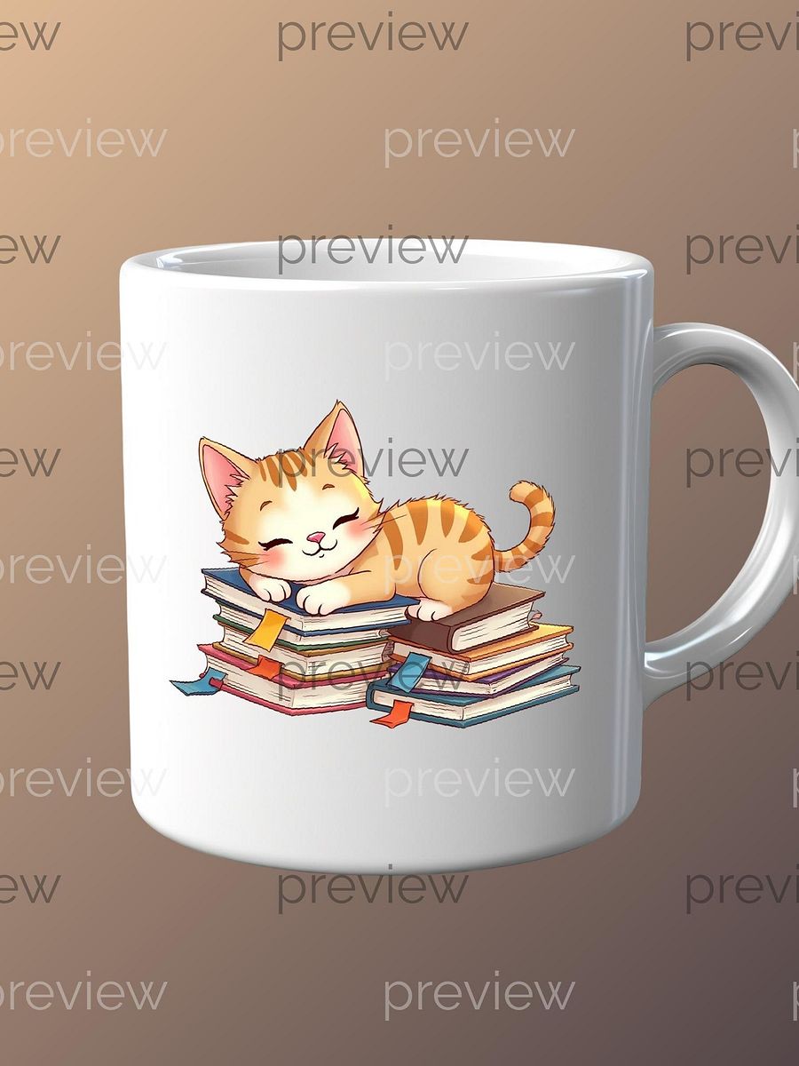 Cute Sleeping Orange Tabby Cat on Colorful Books - Clipart for Sublimation Design Print On Demand Personal Use, Wall Art, Bookmarks t-shirt product image (4)