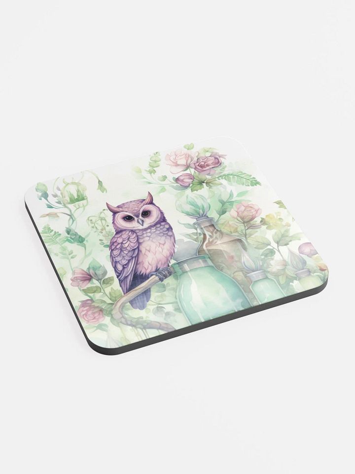 Glossed Cork Coaster 🦉 Peaceful Soft Green Theme - Owls Vibes - Motif 3 product image (2)