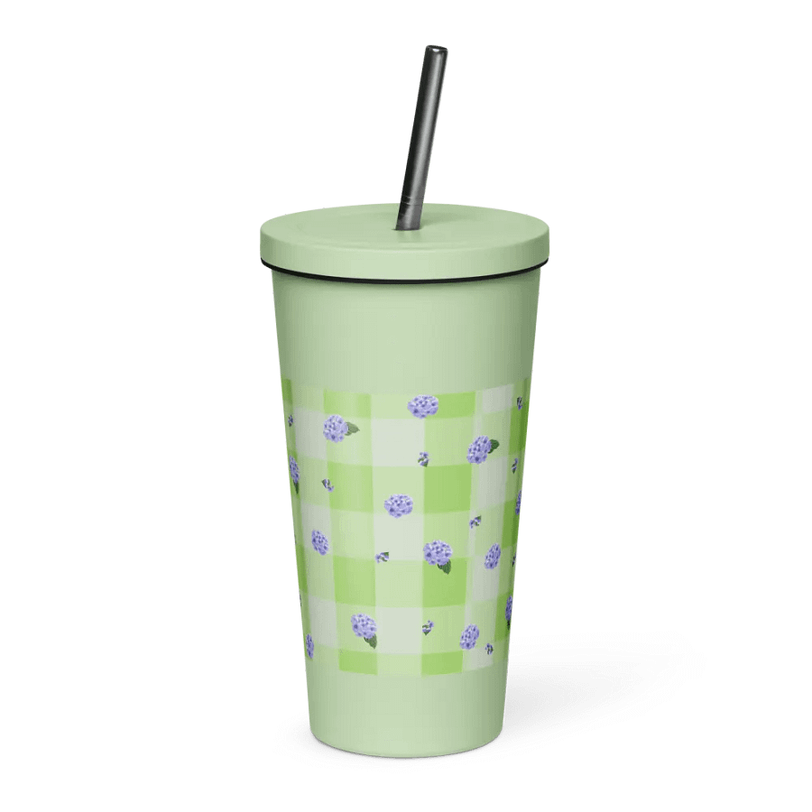 Hydrangeas on Gingham Metal Tumbler product image (4)
