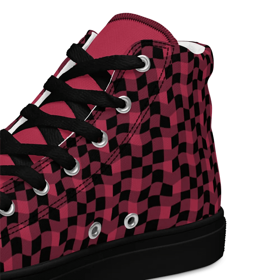 Magenta and Black Warped Checker Women's High-Top Canvas Shoes product image (9)