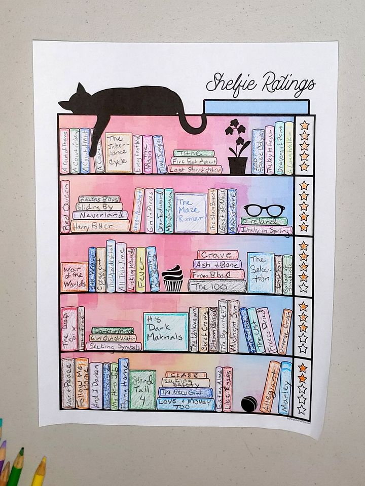 Shelfie Ratings Book Tracker, Black and White Printable Bookcase Journal Log with 7 Themes product image (2)