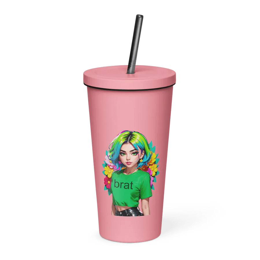Brat 20 oz Tumbler Cup - Pink - Insulated Tumbler with a Straw v1 product image (1)