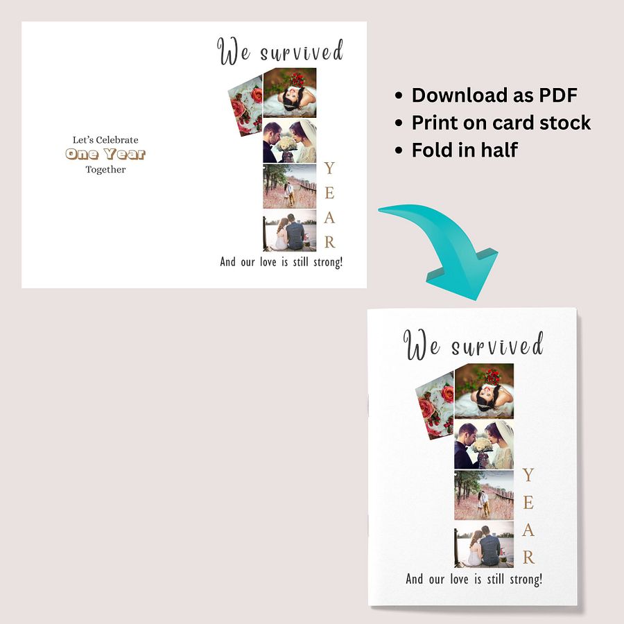 1 Year Anniversary Photo Card Editable Canva Template product image (8)