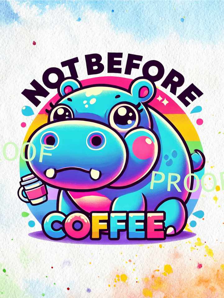 Not Before Coffee Hippo – Instant Download Graphic Design product image (1)