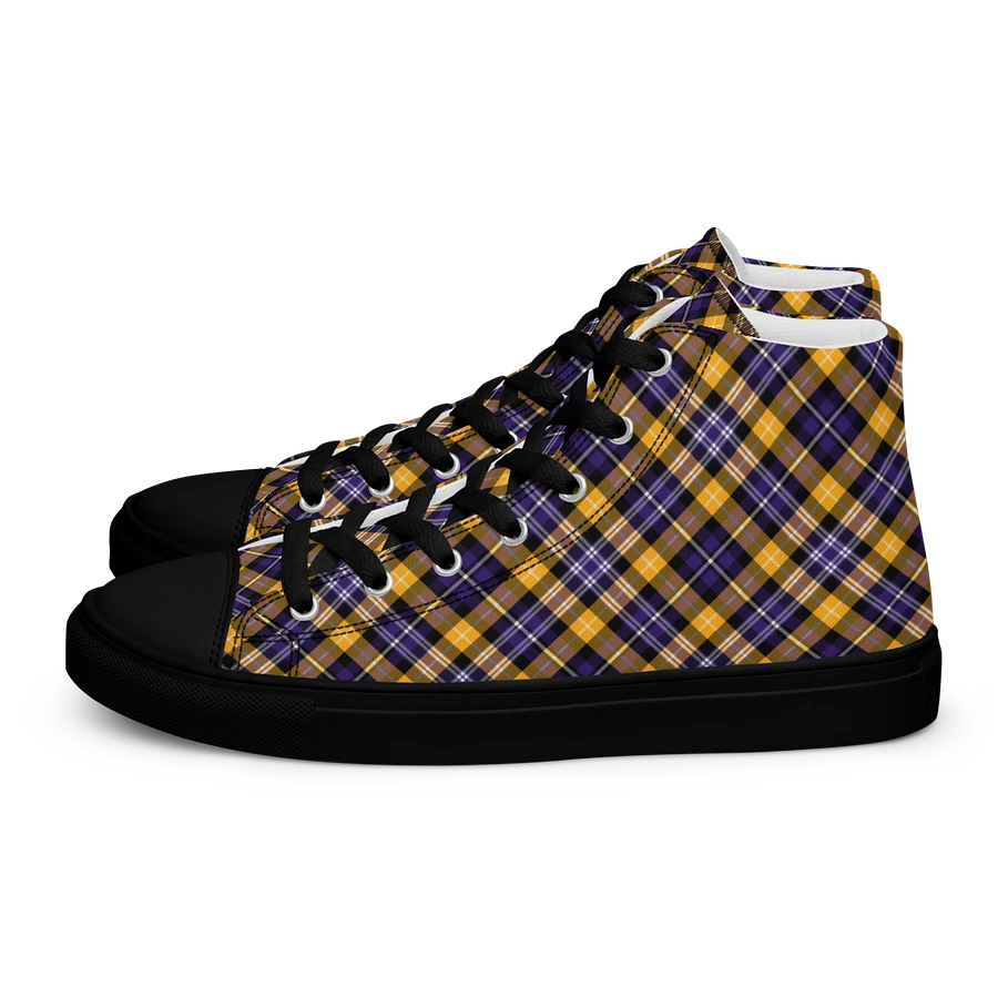 Purple and Yellow Gold Sporty Plaid Men's High Top Shoes product image (4)