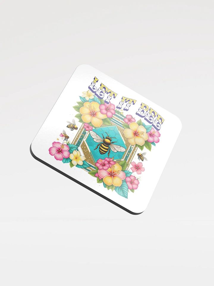 Let It Bee Flower Buzzing Garden Glossed Cork Coaster product image (1)